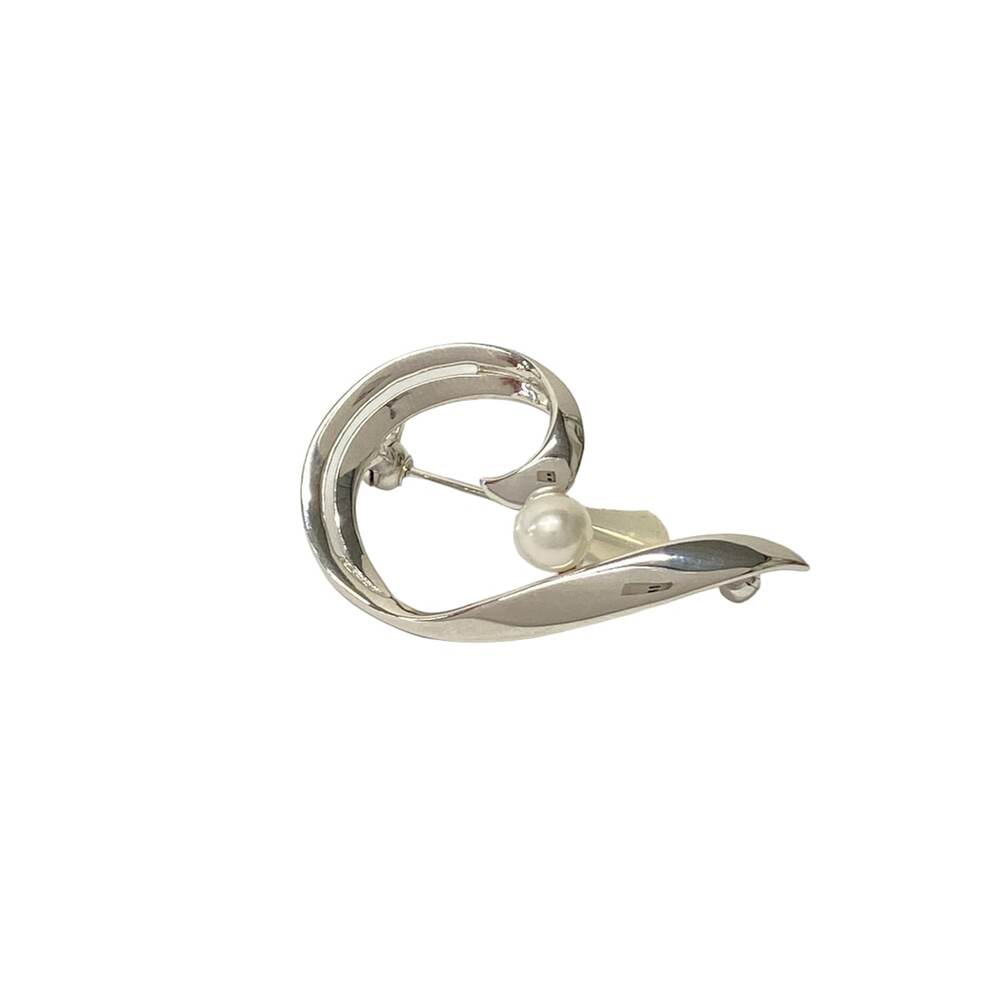 Mikimoto Brooch Silver White Pearl